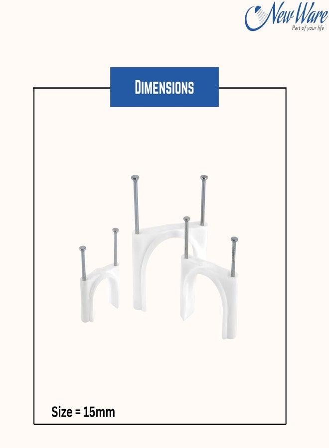 NEW WARE مشابك تثبيت الأسلاك من نيو وير (15 مم) مع مسامير من الفولاذ المقاوم للصدأ لإدارة الكابلات، ومنظم الأسلاك، ومشابك أسلاك دائرية لتعليق الكابلات على الحائط (50) - Image 5